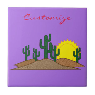 Green Saguaro Cactus Desert Sunrise Thunder_Cove Tile