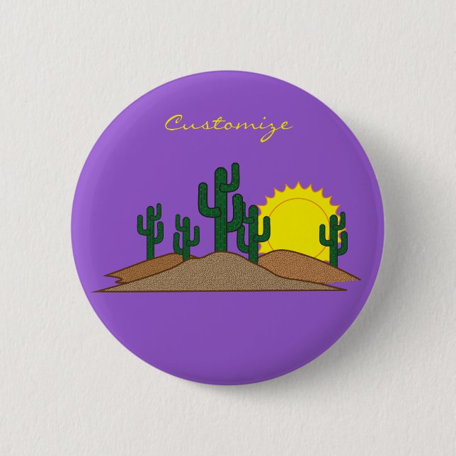 Green Saguaro Cactus Desert Sunset Thunder_Cove 6 Cm Round Badge (Front)