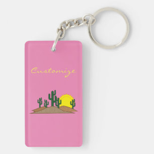 Green Saguaro Cactus Desert Sunset Thunder_Cove Key Ring