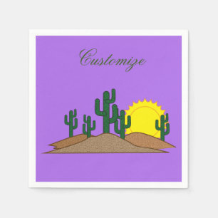 Green Saguaro Cactus Desert Sunset Thunder_Cove Napkin