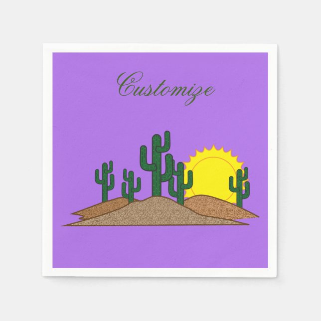 Green Saguaro Cactus Desert Sunset Thunder_Cove Napkin (Front)