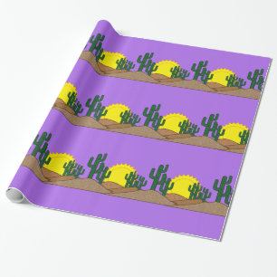 Green Saguaro Cactus Desert Sunset Thunder_Cove Wrapping Paper