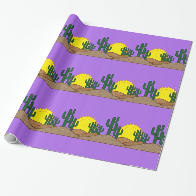 Green Saguaro Cactus Desert Sunset Thunder_Cove Wrapping Paper (Unrolled)