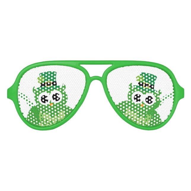 Green Saint St Patricks Day party shades with owl (Front)