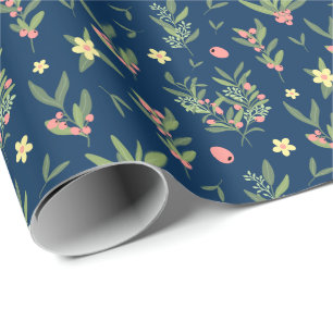 Green & Salmon Olive Branch Pattern Wrapping Paper