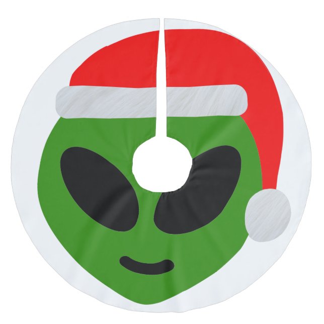 green santa alien emoji brushed polyester tree skirt (Front)