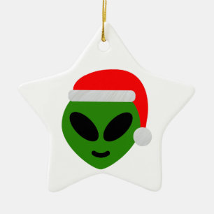 green santa alien emoji ceramic tree decoration