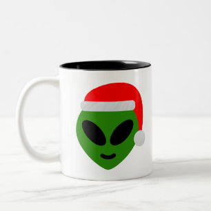 green santa alien emoji Two-Tone coffee mug