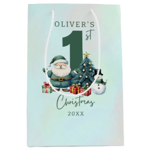 Green Santa Claus 1st Christmas Medium Gift Bag