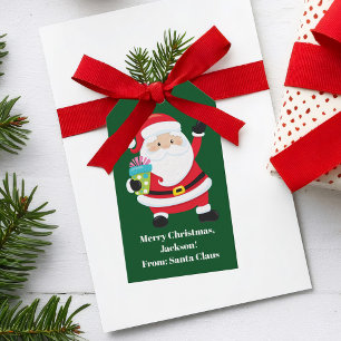 Green Santa Claus Customized Kids Christmas Gift Tags