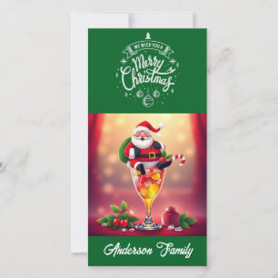 Green Santa Cocktail Christmas Holiday Card