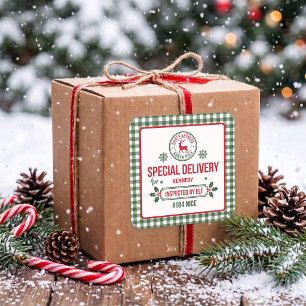 Green Santa Express Reindeer delivery plaid Square Sticker