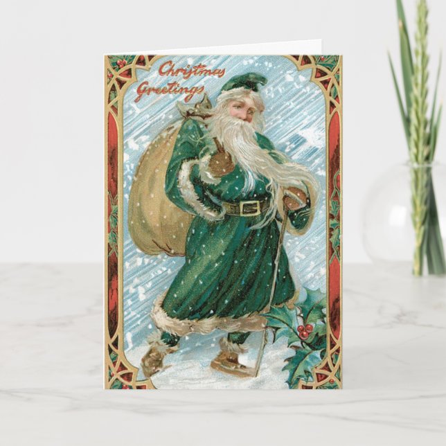 Green Santa Vintage Merry Christmas Card (Front)