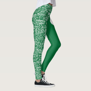 Green Santa with letter art Leggings