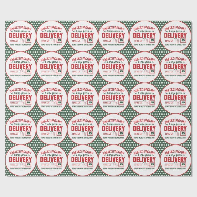 Green Santa's Factory Special  Delivery Dotted Wrapping Paper (Flat)