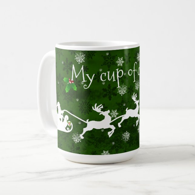 Green Santa's Sleigh and Reindeer Coffee Mug (Front Left)