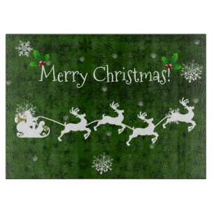 Green Santa's Sleigh and Reindeer Cutting Board