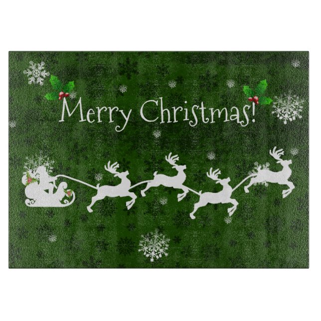 Green Santa's Sleigh and Reindeer Cutting Board (Front)