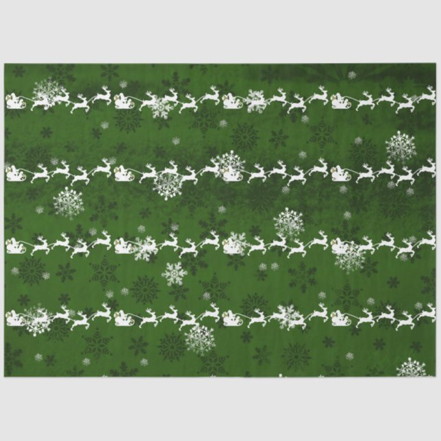 Green Santa's Sleigh and Reindeer Tissue Paper (Front)