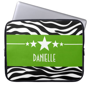 Green Sassy Star Zebra Laptop Sleeve