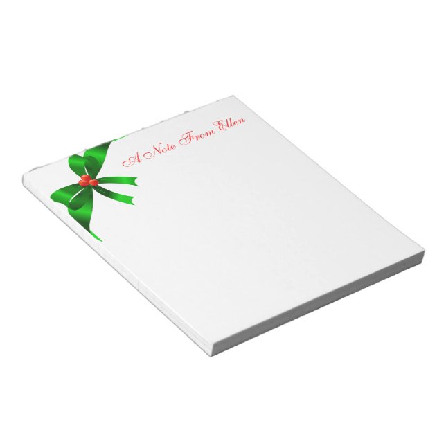 Green Satin Holly Bow Notepad (Angled)