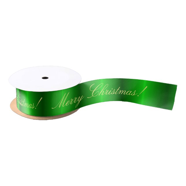 Green satin merry Christmas Ribbon (Spool)