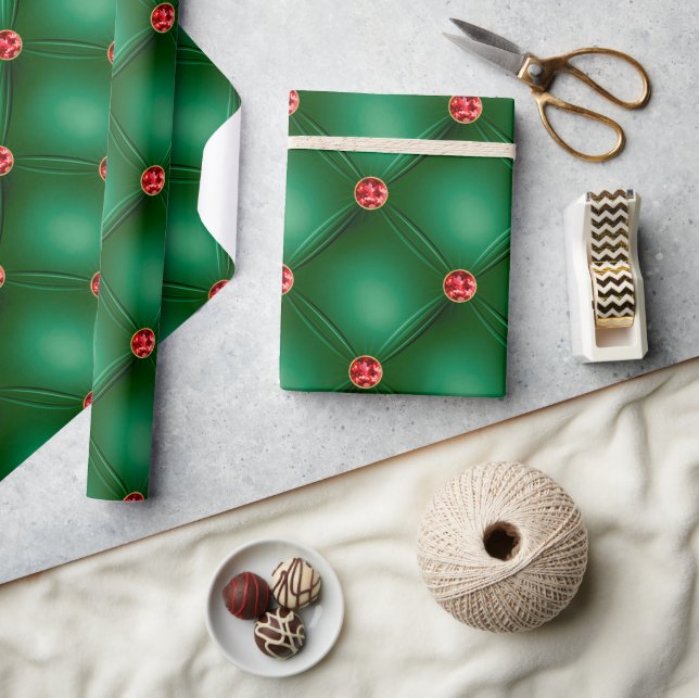 Green Satin Quilted Bling Jewels Holiday Wrapping Paper (Crafts)
