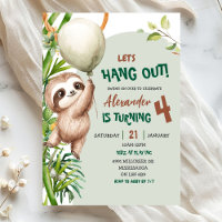Green Savannah Sloth Let's Hang Out Birthday