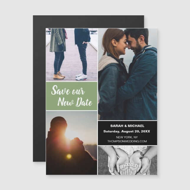 Green Save our New Date Wedding Photo Magnetic Invitation (Front/Back)