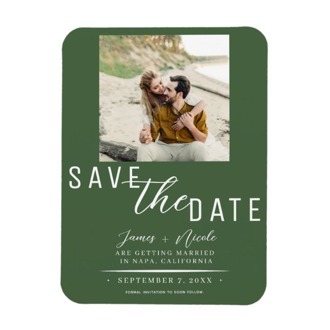 Green Save the Date Photo Wedding Magnet (Vertical)