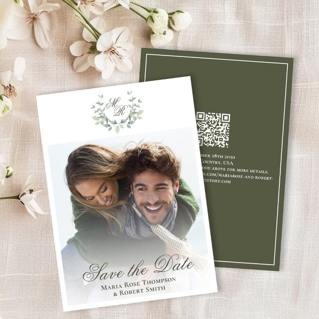 Green Save the Date Wedding Classic Photo  (Elegant green wedding save the date photo card. )