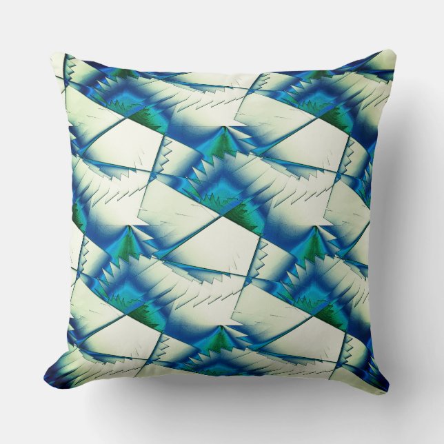 Green saws or zigzag on intense cyan to royal blue cushion (Front)