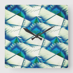 Green saws or zigzag on intense cyan to royal blue square wall clock