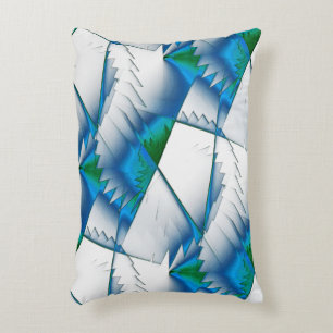 Green saws or zigzag on intense cyan to sky blue  decorative cushion