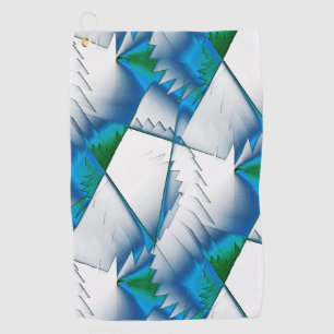 Green saws or zigzag on intense cyan to sky blue golf towel