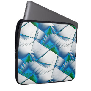 Green saws or zigzag on intense cyan to sky blue laptop sleeve