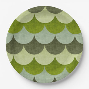 Green Scalloped Dragon Scale Pattern Paper Plate