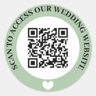 Green Scan To Access Wedding Website Heart QR Code Classic Round Sticker