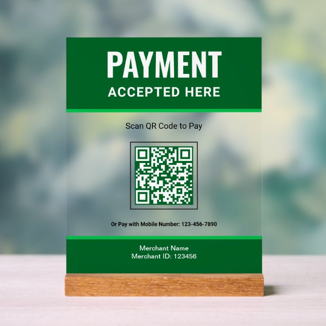 Green Scan to Pay QR Code Business Payment Acrylic Sign (Neutral)