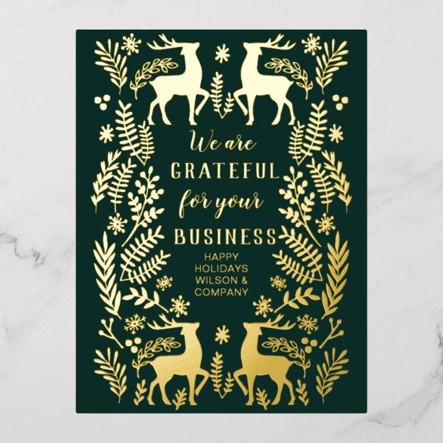 Green Scandinavian Nordic Reindeer Business  Foil Holiday Postcard (Front)