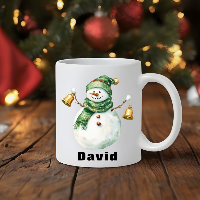 Green Scarf Christmas Snowman with Bells Coffee Mug (Green Scarf Christmas Snowman with Bells Coffee Mug
)
