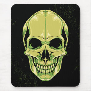 Green Scary Skull On Grunge Background Mouse Mat