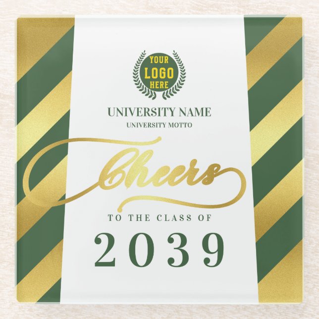 Green School College University Graduation Day Glass Coaster (Front)