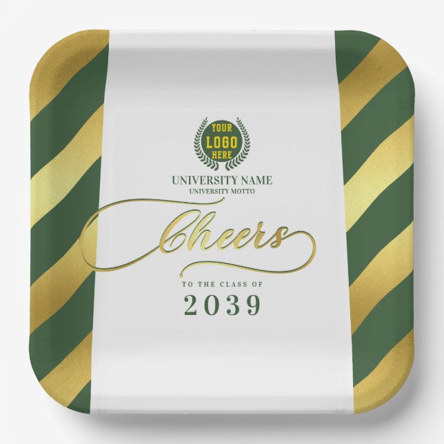 Green School College University Graduation Day Paper Plate (Front)