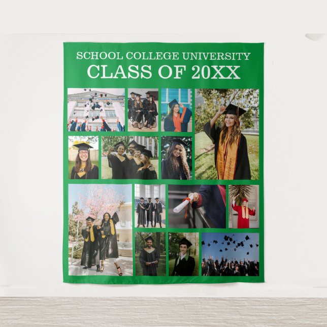 Green School College University Graduation Photos Tapestry (Front)