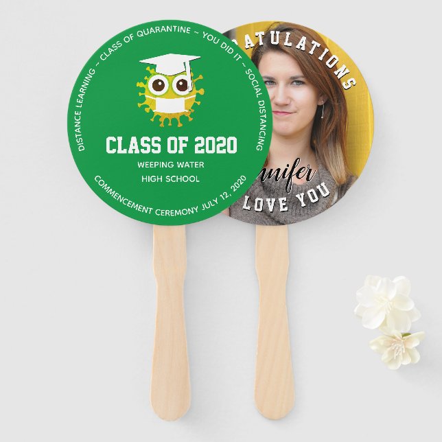 Green School Colours, 2020 Personalised Graduation Hand Fan (Front and Back)