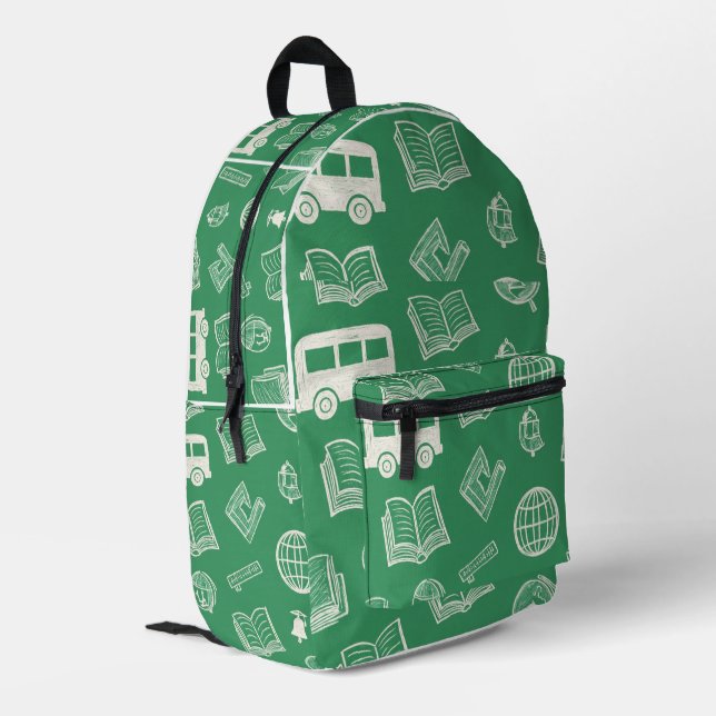 Green School Doodle  Printed Backpack (Back Corner Left)