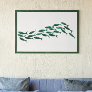 Green School of Fish Watercolor Poster