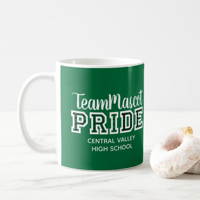 Green School Pride Mascot Name Coffee Mug (With Donut)