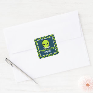 Green Sci-fi Alien, Birthday Square Sticker